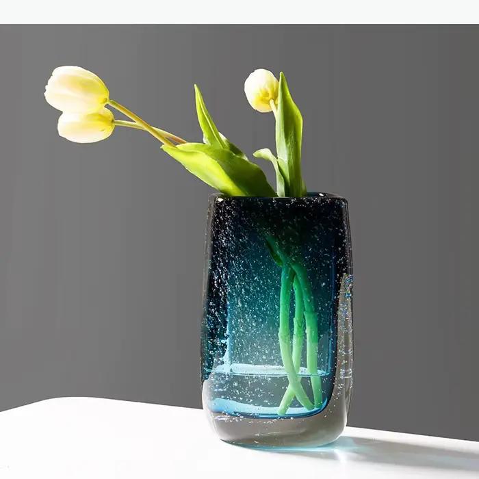 Vase en verre bleu, bouteille en verre à paroi épaisse, terrarium hydroponique, vase à fleurs carré géométrique, pot de fleurs, décoration d'intérieur