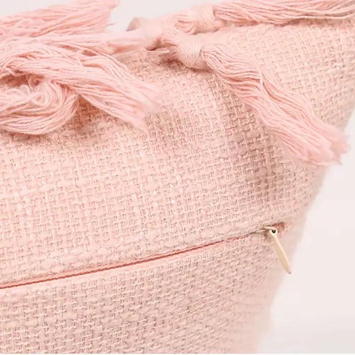 Housse de coussin à pampilles en coton et lin, couleur unie, rétro, rose, bleu, Beige, à franges, coussins décoratifs pour canapé et maison