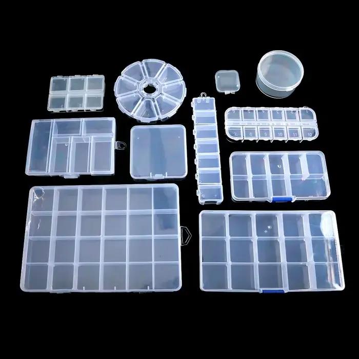 Boîte à bijoux à compartiment réglable 1-24 grilles boîtes de rangement en plastique Transparent conteneur perles boucle d'oreille Rectangle organisateur boîte