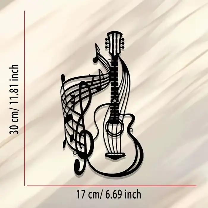 Art mural de guitare de partition de musique vintage – Décor de silhouette en métal forgé à la main pour espaces