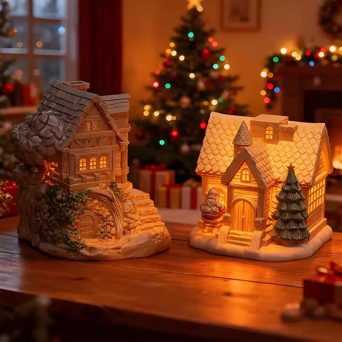 Moule à bougie de maison de Noël en silicone, bricolage paysage miniature chalet décoration de maison ornement bougie décorative plâtre pour usage personnel et cadeau