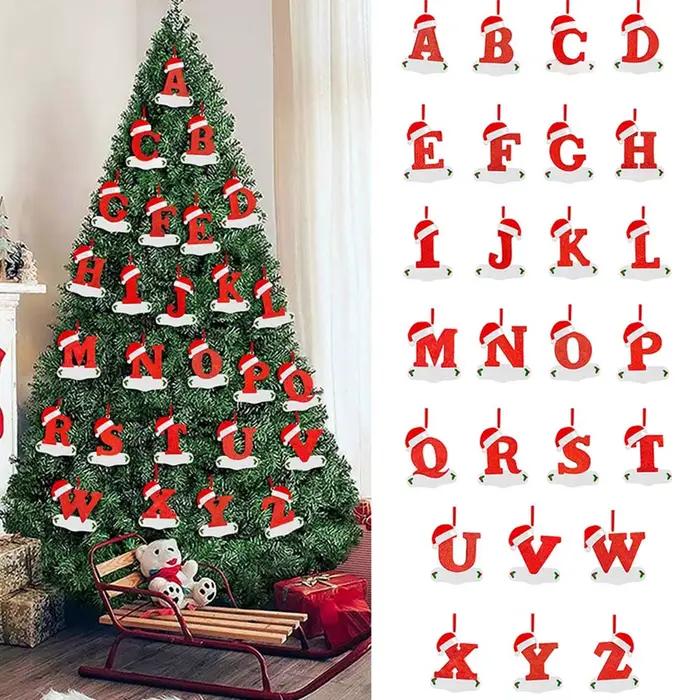 Lettres de décoration de noël, pendentif 26 lettres pour décor d'arbre de noël, ornement de nom personnalisé à faire soi-même