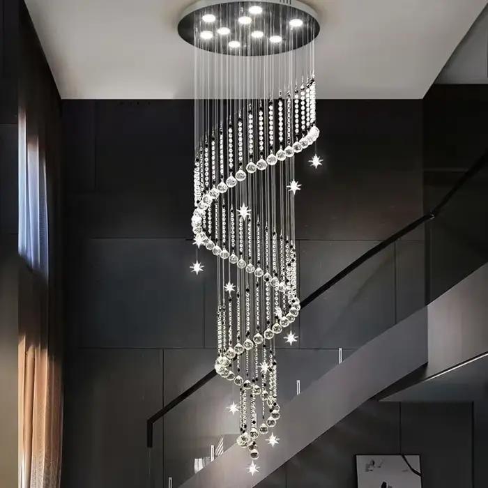 Lustre en cristal d'escalier Duplex moderne pour salon lampes suspendues longues décor à la maison couloir hall Villla