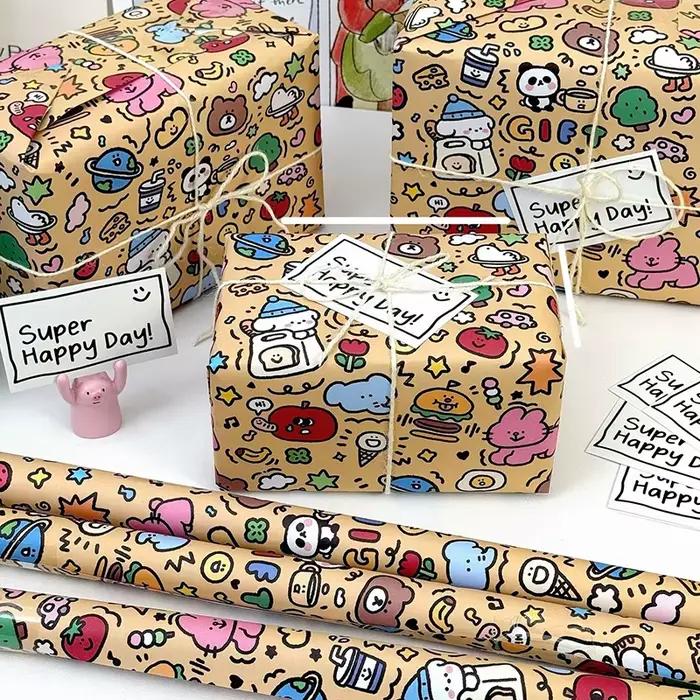 Pour les cadeaux d'anniversaire, de Noël et de la Saint-Valentin Ensemble de 3 pièces de papier d'emballage graffiti coloré - Grand papier