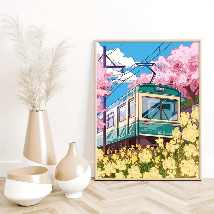 Affiche d'art mural en fleurs de cerisier japonais