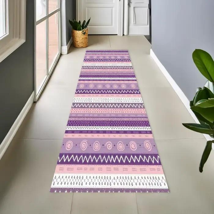 Tapis de couloir long rayé cyan clair