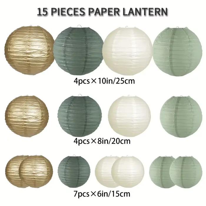 Lanternes rondes suspendues en papier vert sauge
