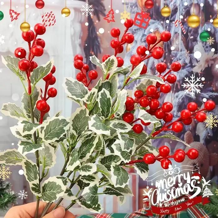Branche de Baies Rouges Artificielles avec Feuilles de Houx