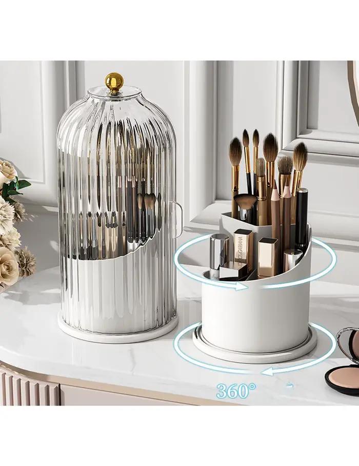 Boîte de rangement rotative anti-poussière, multi-compartiments grande capacité, pour brosses à dents, dentifrice, pinceaux de maquillage et autres objets.