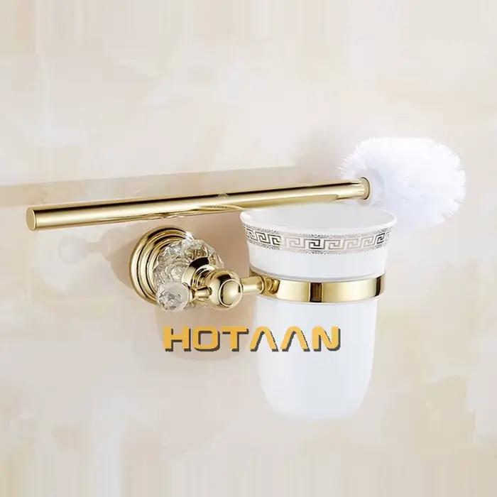 Ensemble d'accessoires de salle de bains de couleur or cristal de luxe, ensemble de matériel de bain en laiton poli doré, produits de salle de bains muraux banheiro