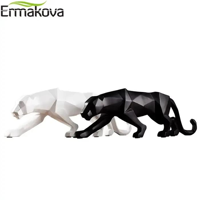 ERMAKOVA Statue de panthère Figurine d'animal Style géométrique abstrait résine léopard Sculpture maison bureau