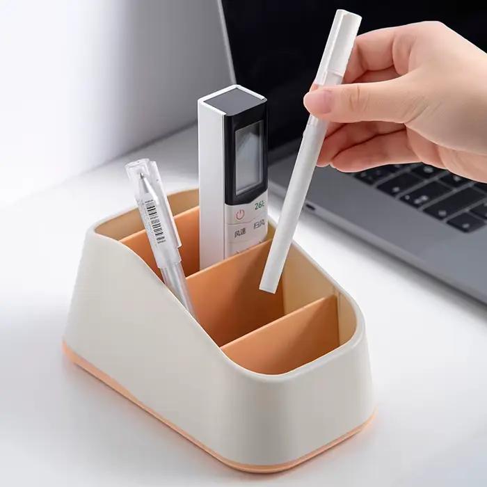 Organisateur de bureau à 4 compartiments pour télécommandes, téléphones et fournitures de bureau, boîte de rangement trapézoïdale pour télécommandes TV, idéal pour la maison et l'hôtel