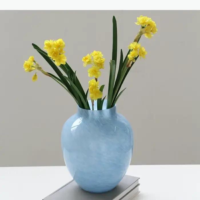 Vase en verre dégradé rose, pots de plantes, décoration de table, fleurs artificielles, arrangement floral décoratif, vases, décoration esthétique de la pièce