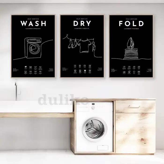 Affiche de guidage des symboles d'entretien du linge, lavage et séchage, imprimés d'art pliables, décoration murale pour salle à laver, images, peinture sur toile