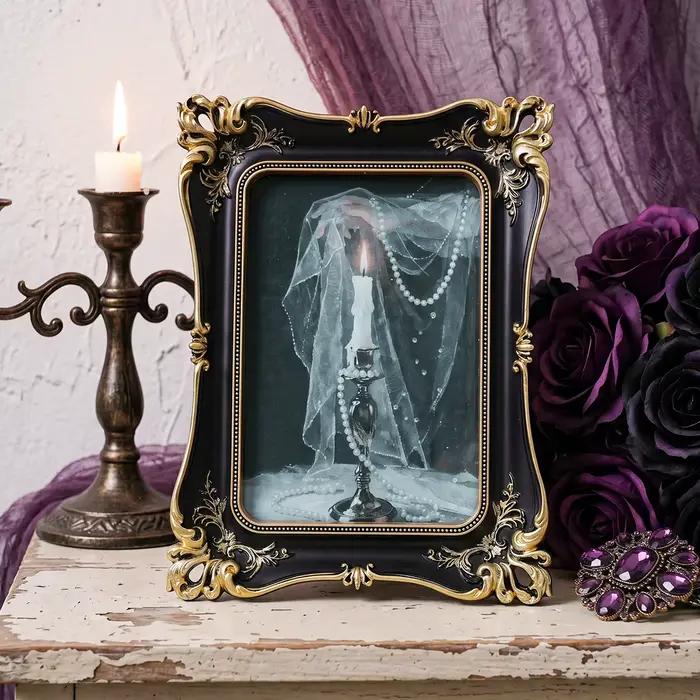 1 pièce, cadre photo en résine européenne noir et or gaufré, pièce décorative de bureau luxueuse et élégante