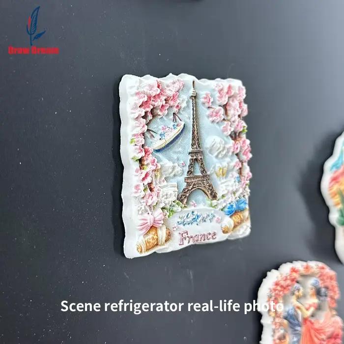 Affiche de réfrigérateur stéréoscopique 3D créative en forme de tour de cerisier rose français