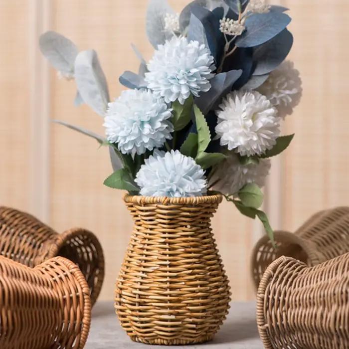 Vase à fleurs en rotin plastique tissé à la main pour fleurs séchées