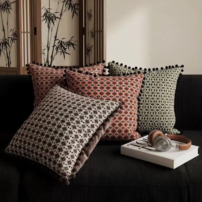 Housse de coussin jacquard géométrique rétro 50x50 cm