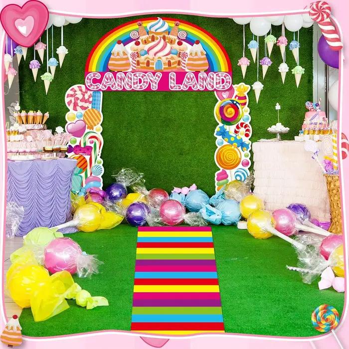Décorations de fête Candyland, 4 pièces, couvertures de porte de bonbons, bannière suspendue de noël, toile de fond, magasin de terre de bonbons, signe de porche coloré