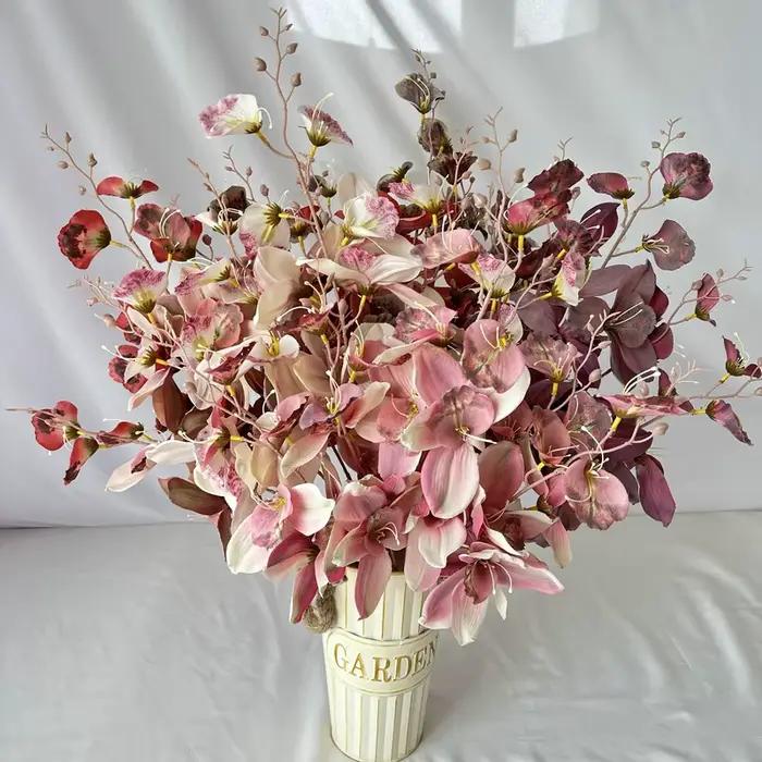 Bouquet de fleurs d'orchidée rose, impression 3D, accessoires d'arrangement floral, décoration d'intérieur, accessoires de photo d'événement, fournitures de mariage