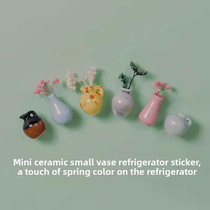 Mini vase à fleurs magnétique créatif en céramique – Insert en porcelaine DIY pour autocollant de réfrigérateur