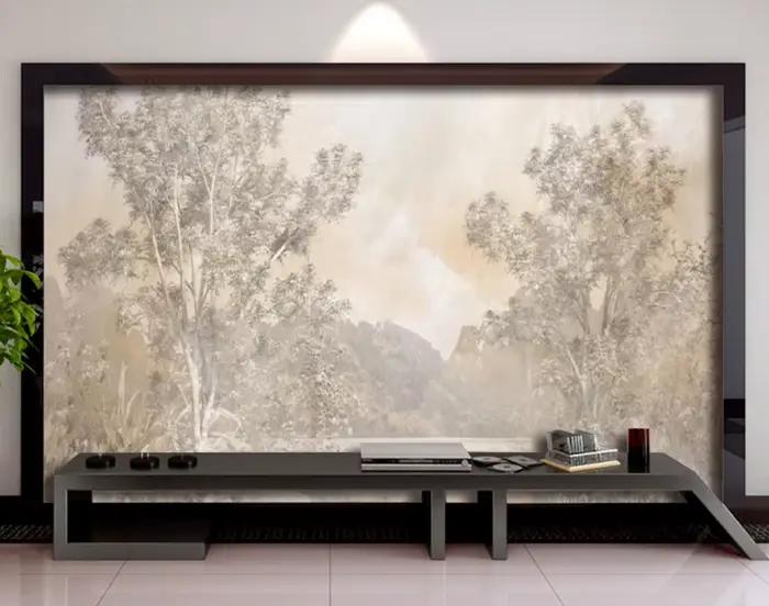 Peintures murales sur mesure représentant des paysages brun foncé