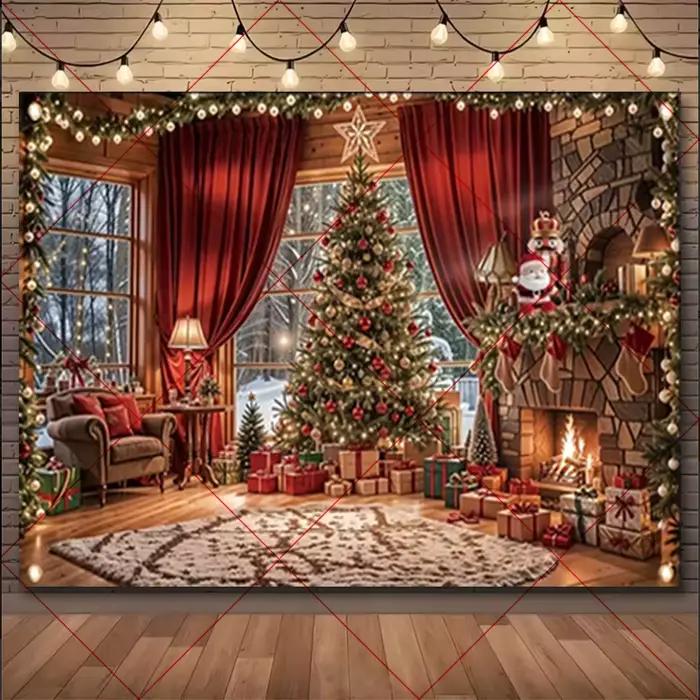 Fond de noël et d'hiver, décoration de fête de cheminée Vintage, fournitures de Studio Photo pour enfants, lanternes d'arbre de noël, paysage enneigé