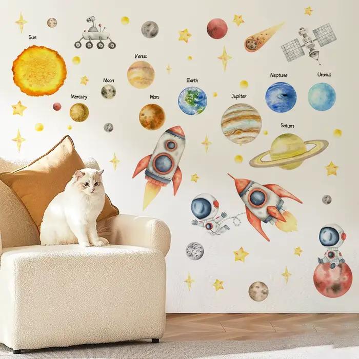 Autocollants muraux de galaxie spatiale de dessin animé
