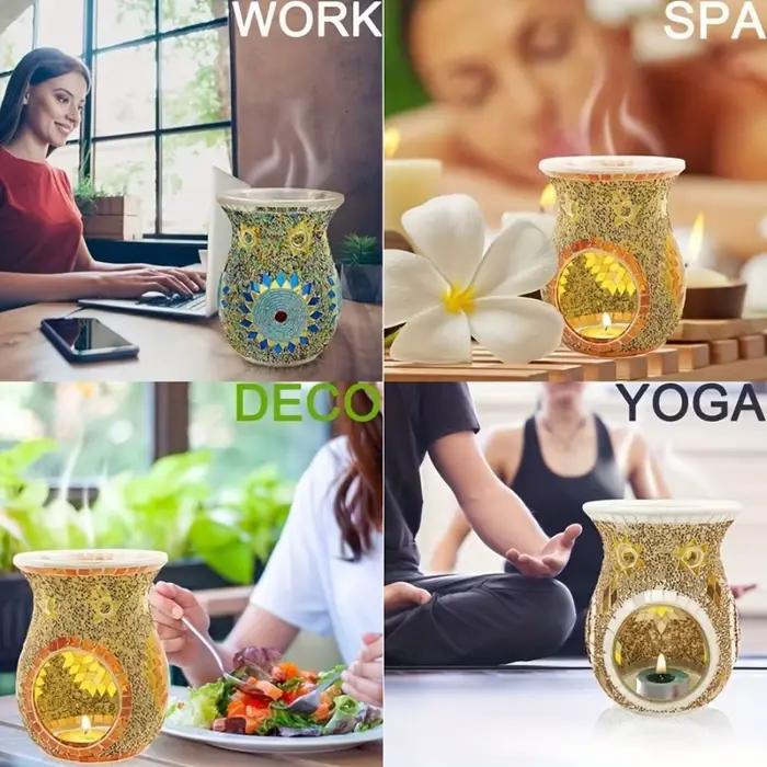 Bougeoir Aromatique en Verre Mosaïque Coloré avec Diffuseur d'Huile Essentielle pour Salon Occasions Spéciales Décoration Intérieure Relaxation Atmосhère Romantique