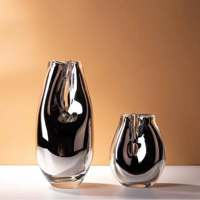 Vase en verre argenté, vase à fleurs géométrique en arc, accessoires pour arrangements floraux, hydroponie, terrarium, accessoires de décoration pour la maison