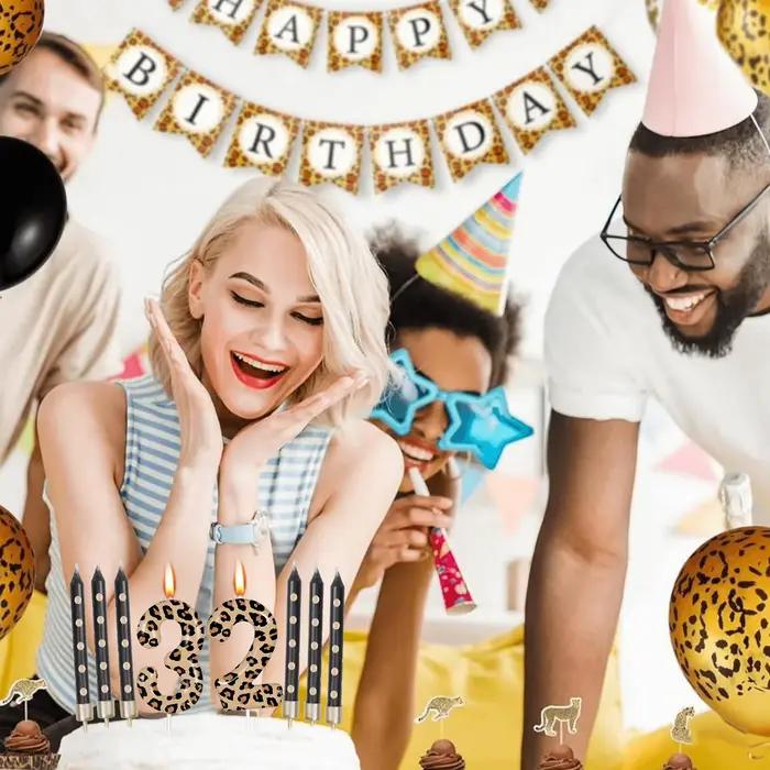 Bougies imprimées léopard numéro 0-9, bougies de gâteau d'anniversaire guépard, décorations de fête léopard, décorations de fête d'anniversaire d'animaux 7 pièces