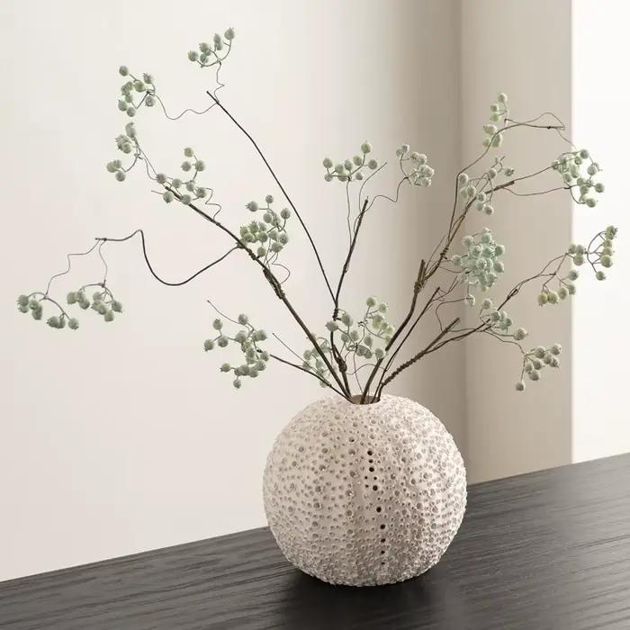 Vase circulaire en céramique corail ajouré, récipient pour fleurs séchées, conteneur pour arrangements floraux, ornements coralliens artistiques, décoration de pièce
