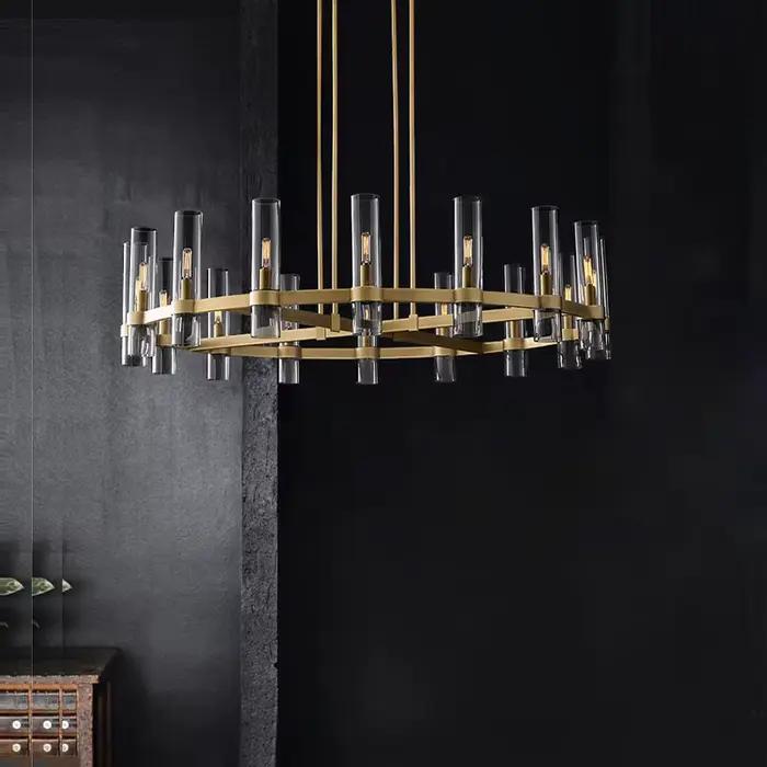 Art déco E14 LED moderne cuivre verre noir or rond Lustre luminaires
