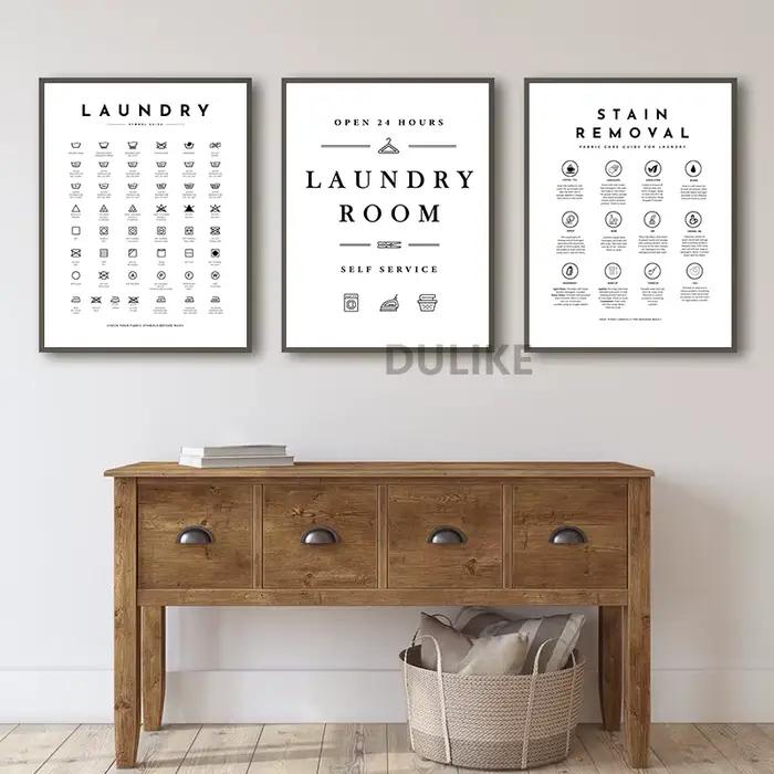 Affiche de guidage des symboles d'entretien du linge, lavage et séchage, imprimés d'art pliables, décoration murale pour salle à laver, images, peinture sur toile