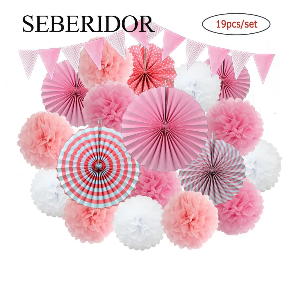 Kit de pompons en papier suspendus de tailles variées, rose et bleu, pour garçon et fille, baptême,