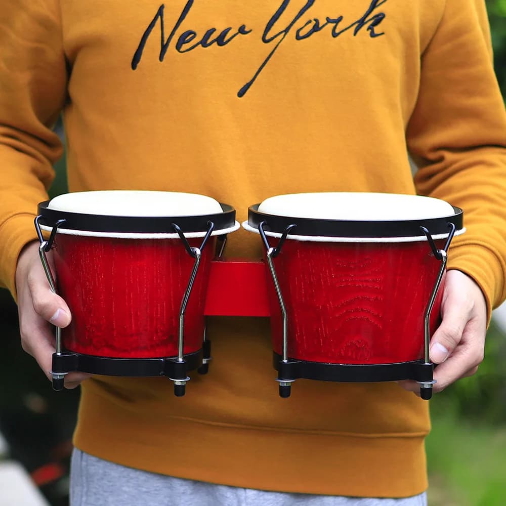 Tambour Bongo africain en bois, Instrument de Percussion à son clair, tambourin épais en peau de chè