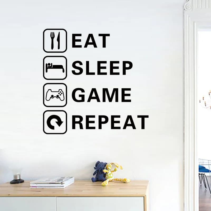 Autocollant Mural trilogie de jeu manger du sommeil, décor de fond de chambre de garçon, papier pein