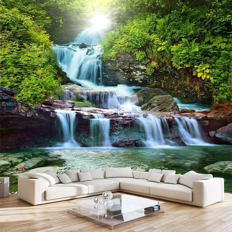 Papier Peint Mural 3D Personnalisé, Cascade, Paysage Naturel, Peinture Murale, Salon, TV, Canapé, Ch