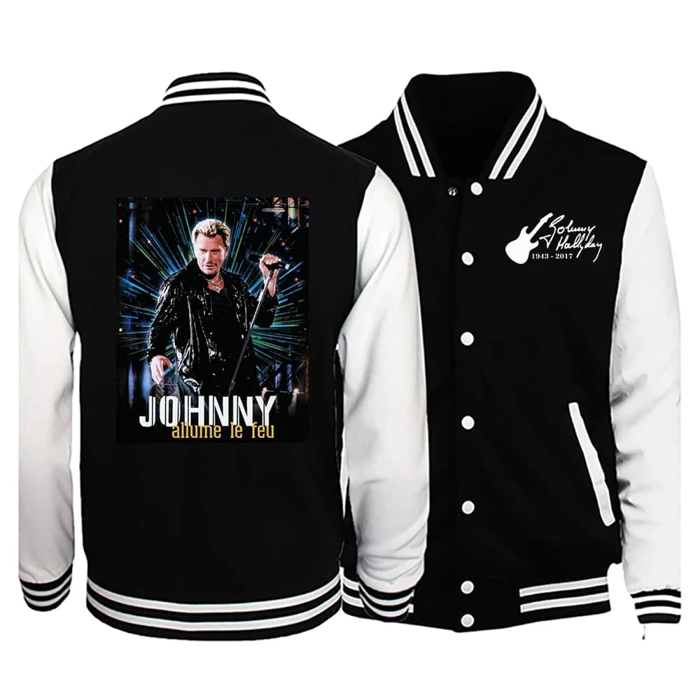 Johnny Hallyday veste imprimée hiver hommes/femmes décontracté uniforme de baseball sweat-shirt de r