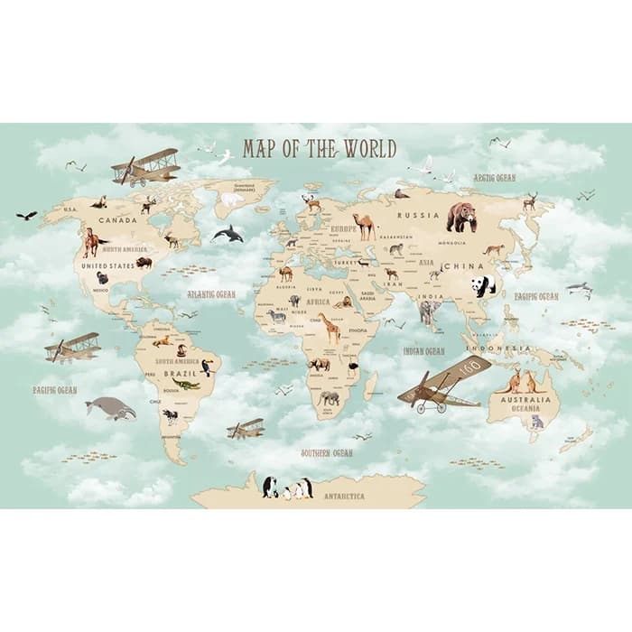 Papier Peint 3D Personnalisé avec Carte du Monde, Décoration Murale pour Salon, Chambre à Coucher, E