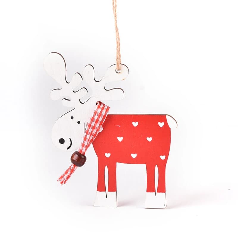 Pendentif de noël en bois de cerf peint à la main, ornements d'arbre de noël en forme d'élan, décor