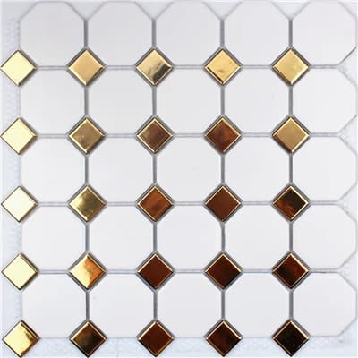 11 pièces de mosaïque en céramique brillante dorée et blanche mate, antidérapante, pour la décoratio
