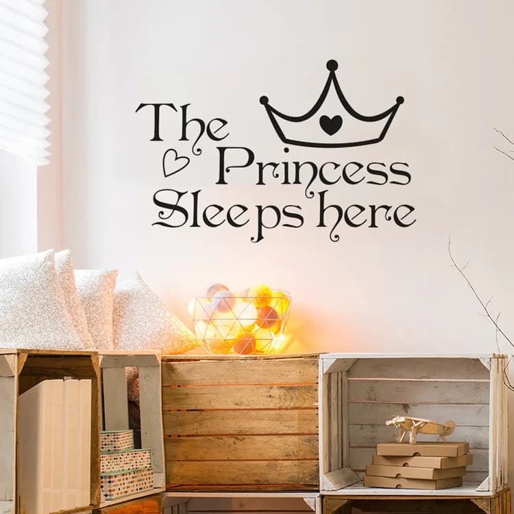 Autocollant mural « La princesse dort ici » pour la décoration de chambre de fille, décalcomanies de