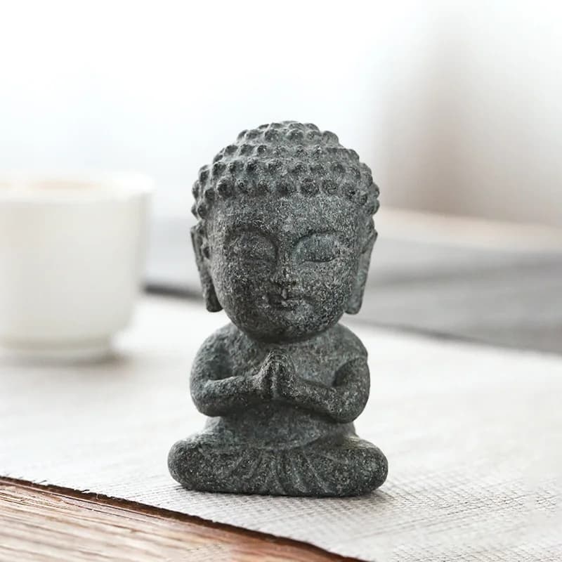 Mini statue de Bouddha en pierre naturelle sculptée à la main, figurine de méditation, décoration d'