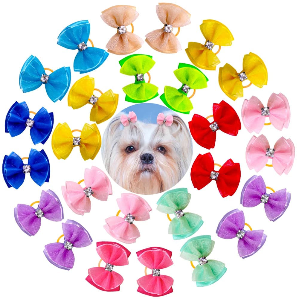 Nœuds de poils de chien en mousseline de soie, 10 pièces, accessoires de cheveux de chien en diamant