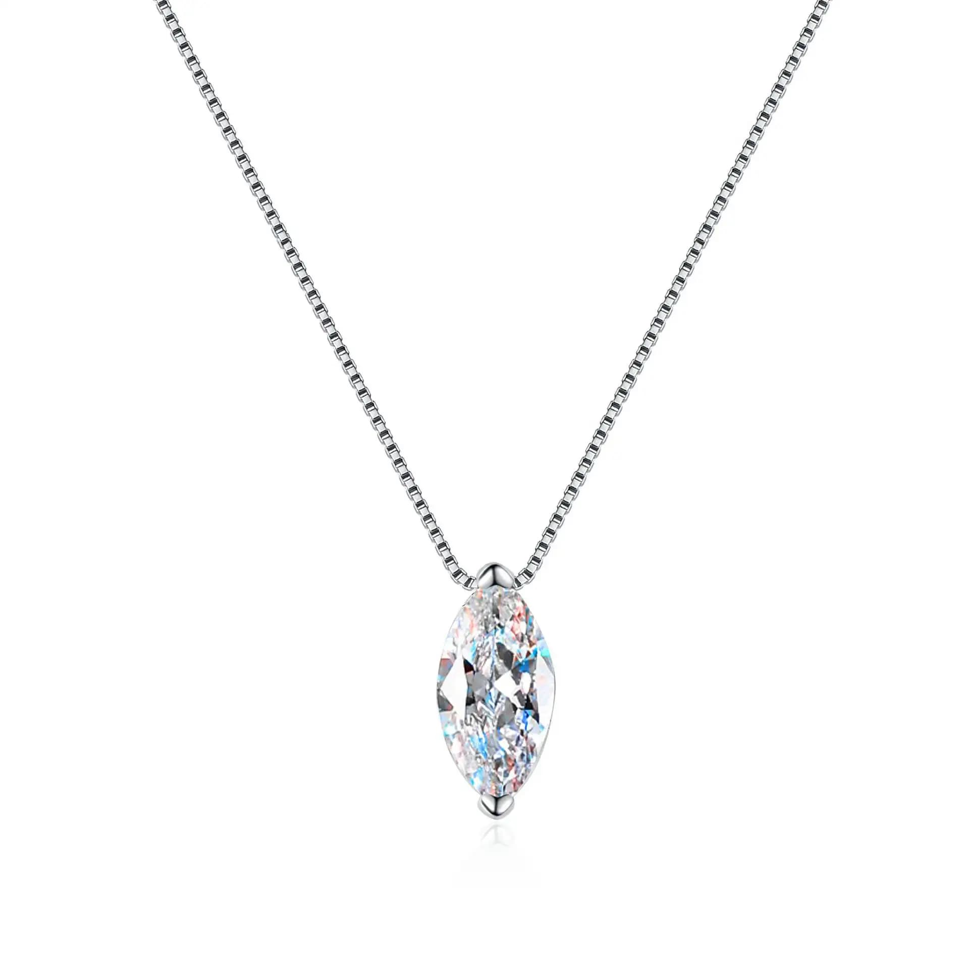 Collier pendentif minimaliste en argent sterling 925 avec moissanite taille marquise D VVS1 pour fem