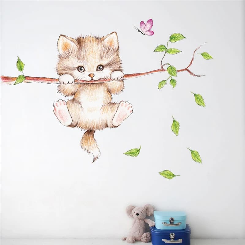 Autocollant mural avec animaux de dessin animé, Lion, singe, hibou, papier peint amovible pour salon