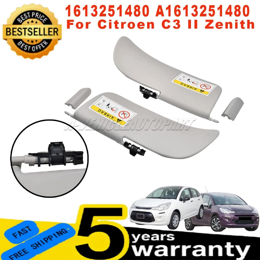 Pare-soleil intérieur gauche et droit pour Citroën C3 II Zenith, kit pare-soleil A1613251480, instal