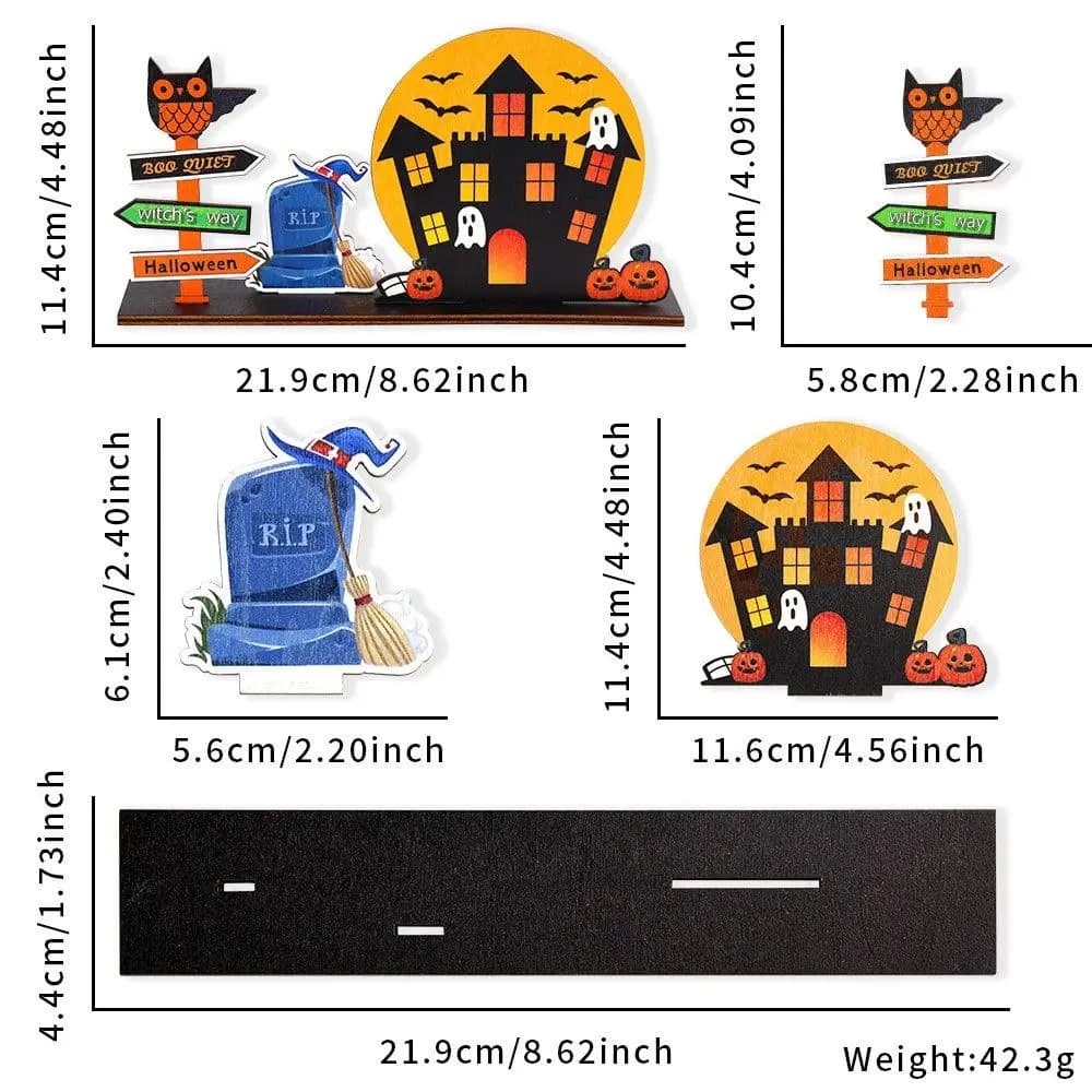 Ornements 3D en bois pour Halloween, château fantôme de dessin animé mignon, ornement de bureau arti