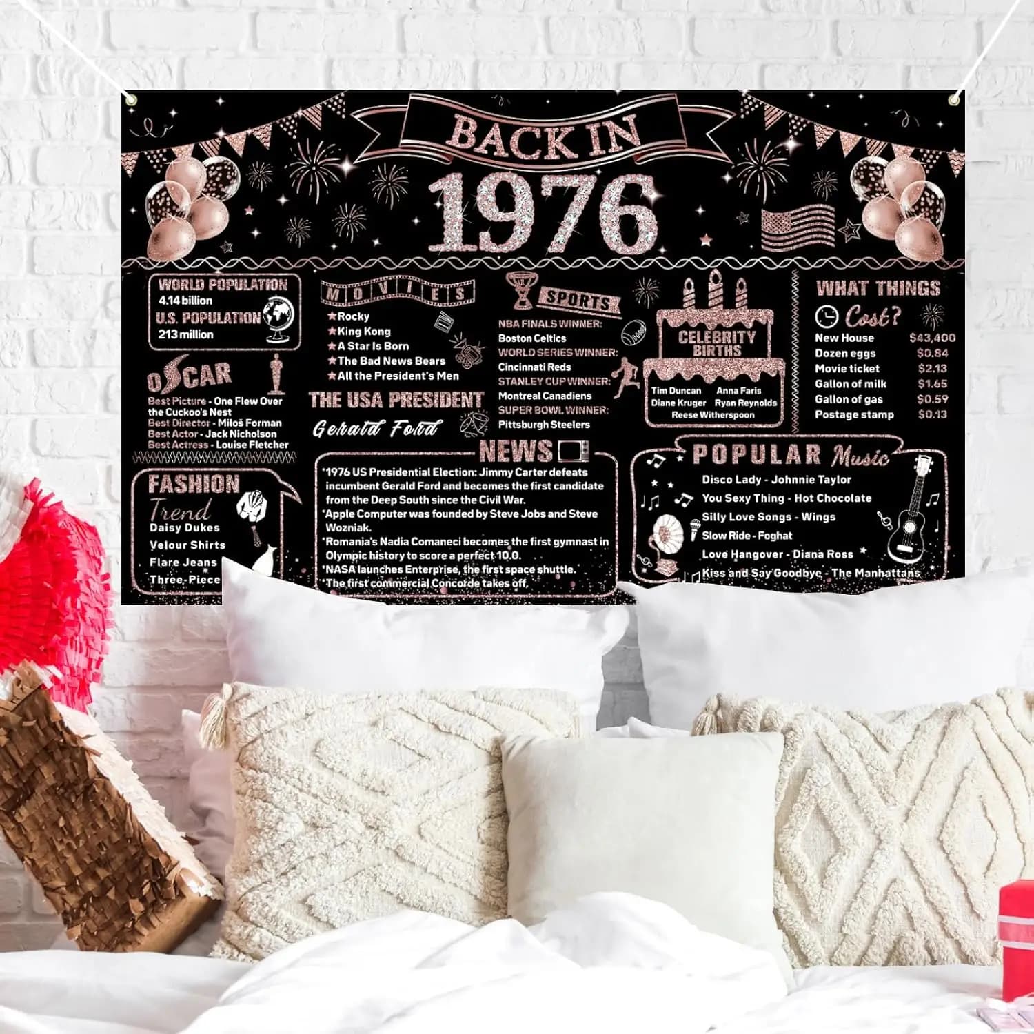 Décorations pour 50e anniversaire pour femmes, fournitures de fête de bannière d'anniversaire de 197